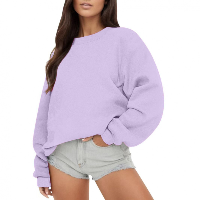 Womens Fleece-lined Crew-neck Casual Loose-fitting Top photo 6
