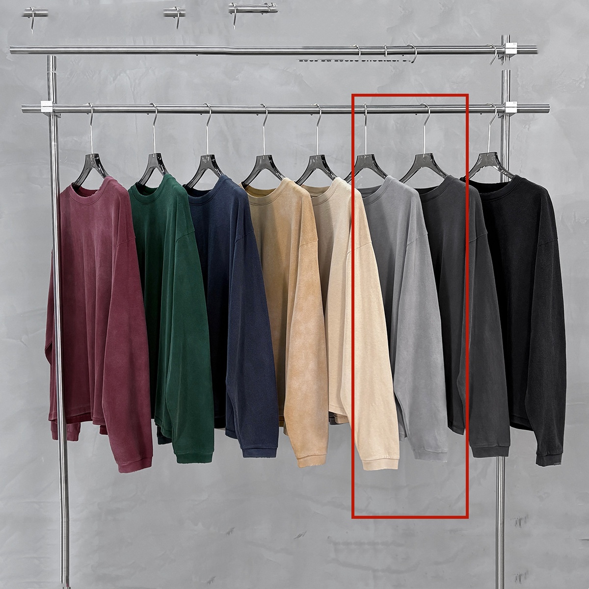 Mens Fallwinter Long-sleeve Pure Cotton Vintage Washed Loose-fit Drop-shoulder Top photo 8