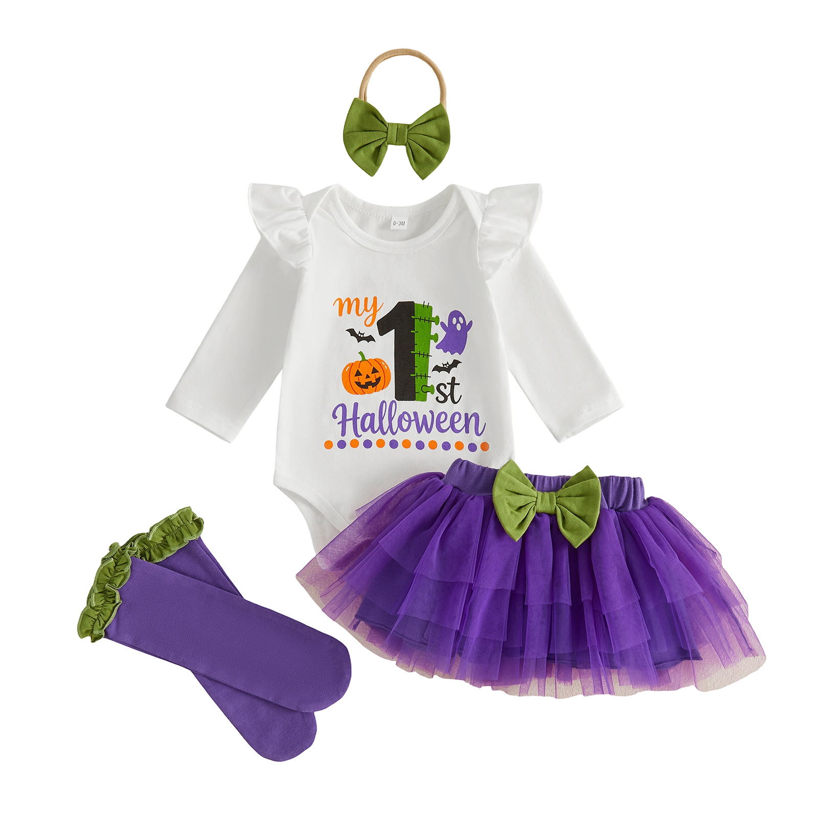 Girls Halloween Long-Sleeve Romper Tulle Skirt Set photo 4