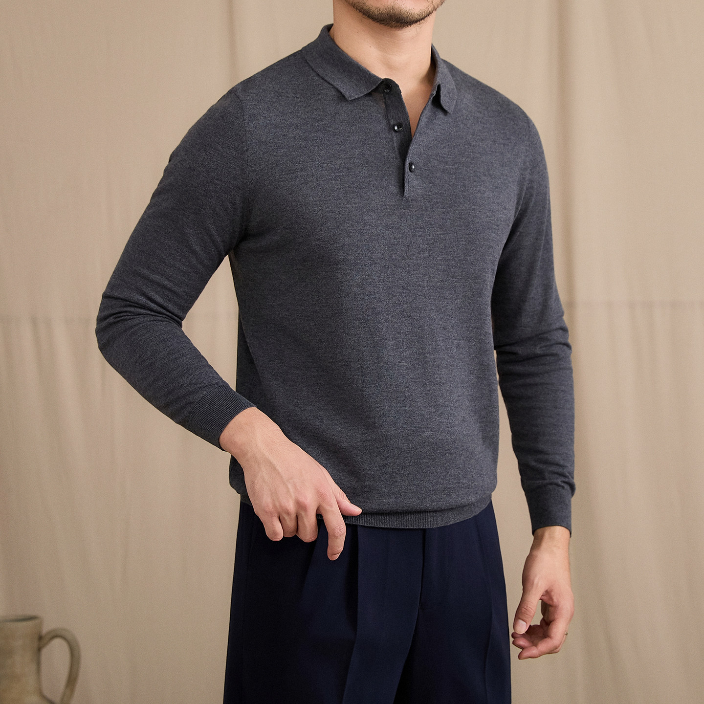Retro Slim-Fit Polo Shirt Warm Wool Top For Fall And Winter photo 5