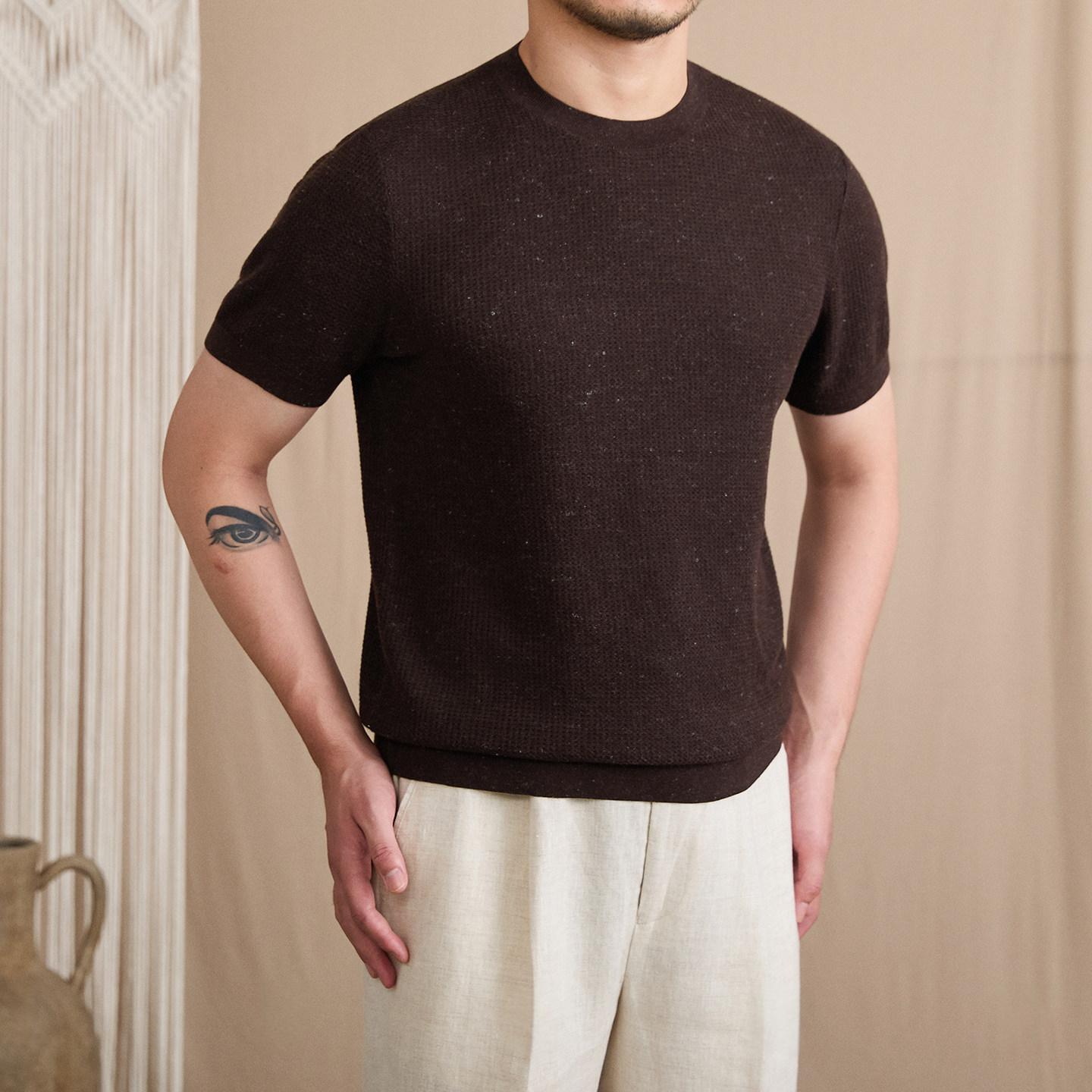 Linen-blend Pullover Crew-neck Short-sleeve T-shirt photo 5