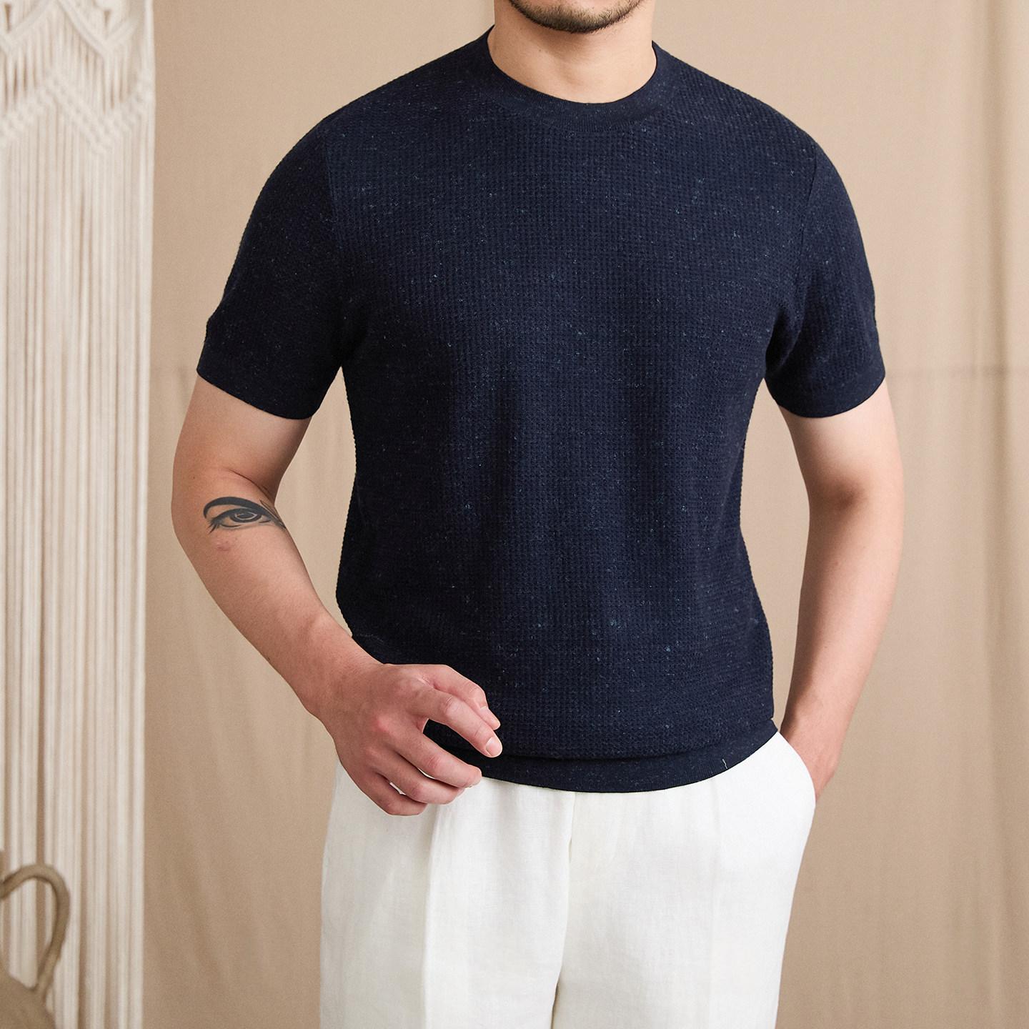 Linen-blend Pullover Crew-neck Short-sleeve T-shirt photo 3