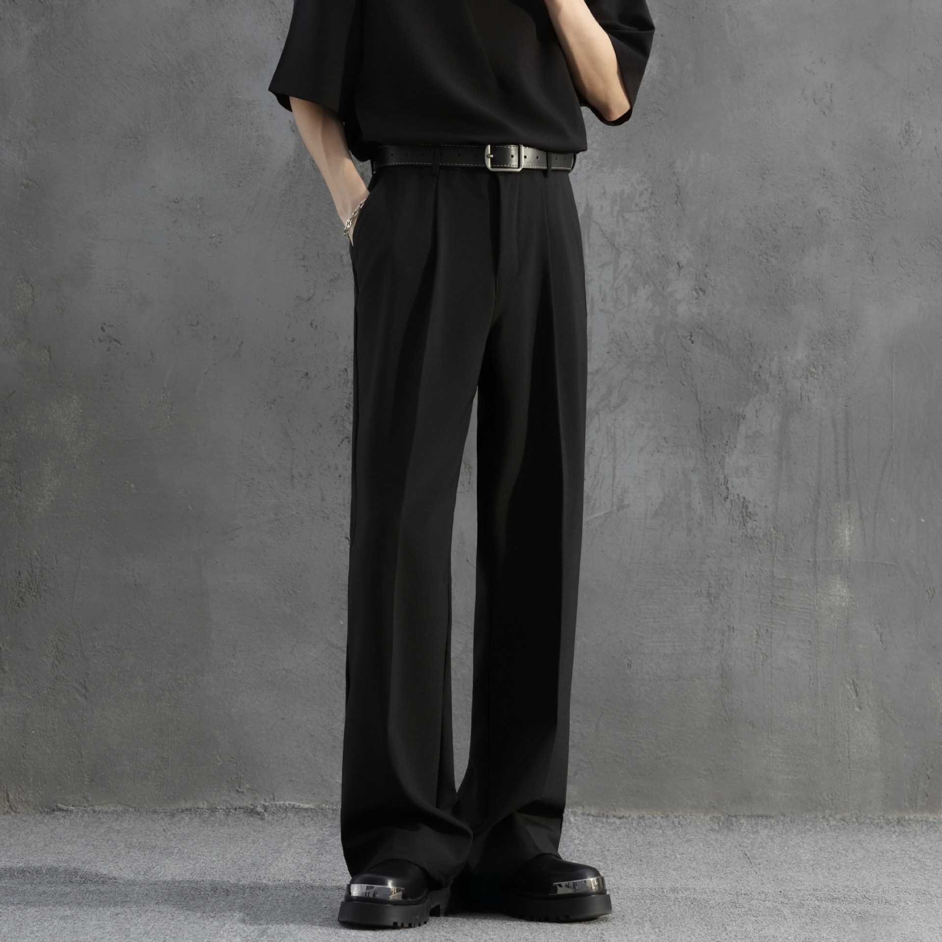 Men's Non-ironing Wide Leg Loose Draping Straight Lightly Mature Slightly Flared Suit Pants photo 2