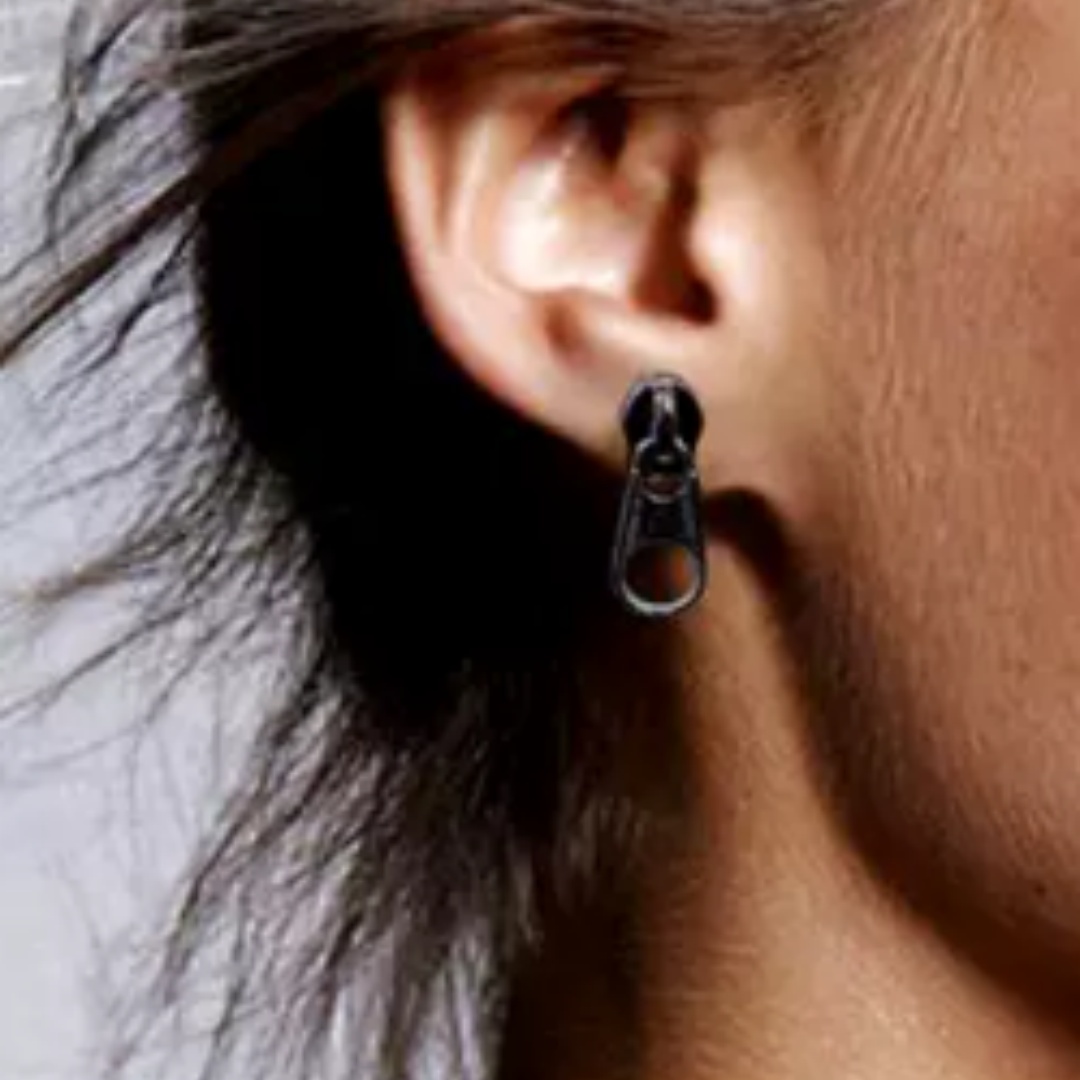 925 Pure Silver Earring Trendy INS Single Silver Jewelry Zipper photo 1