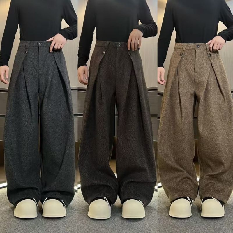 Retro Vintage-style Minimalist A-line Pleated Wool Suit Pants photo 1