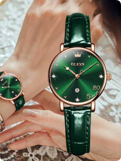 Trendy Quartz Watch With A Small Green Dial Minimalist Leather Strap photo 3