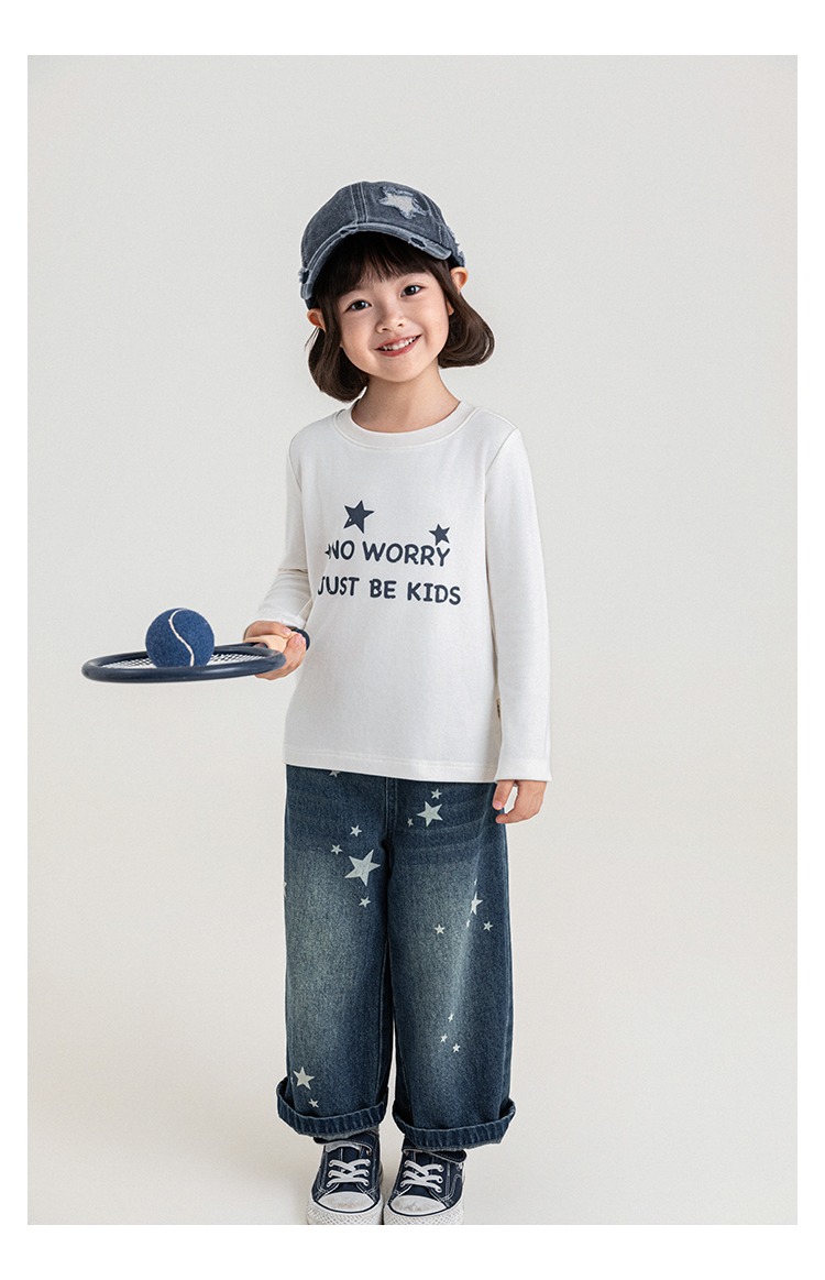 Girls' Wide-leg Multicolor Denim Jeans With Star Print photo 6