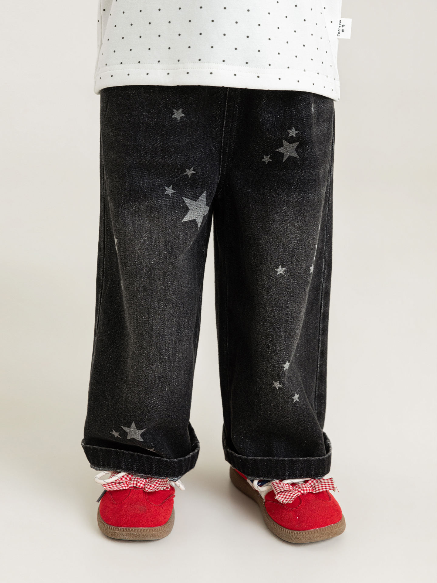 Girls' Wide-leg Multicolor Denim Jeans With Star Print photo 3