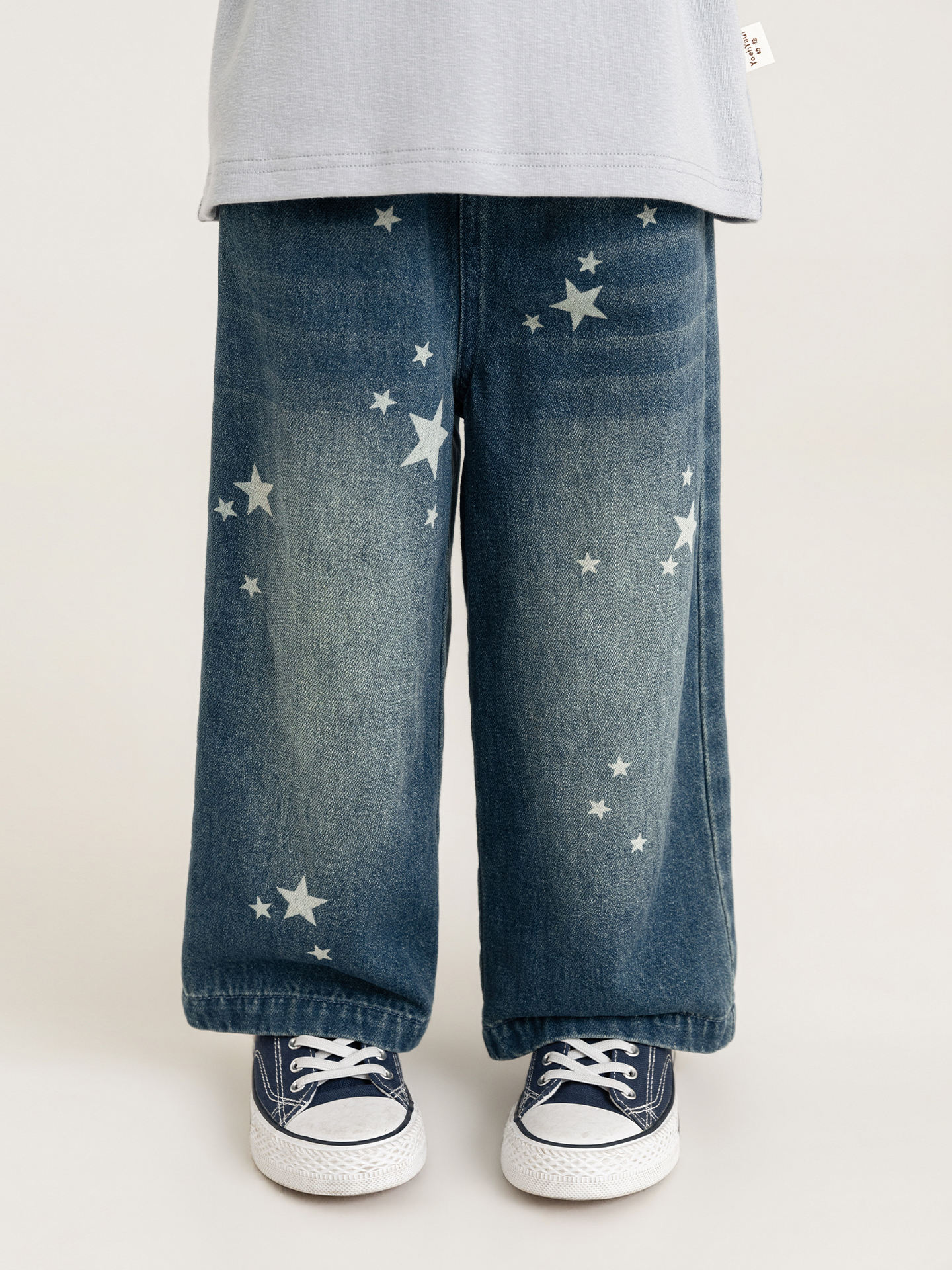 Girls' Wide-leg Multicolor Denim Jeans With Star Print photo 5
