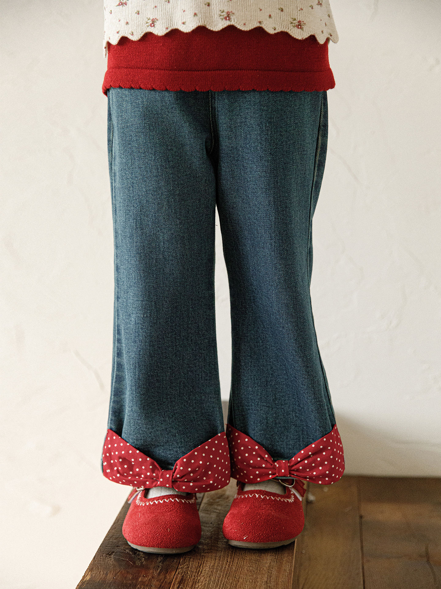 Girls' Children's Polka-dot Bow Flare Pants photo 3