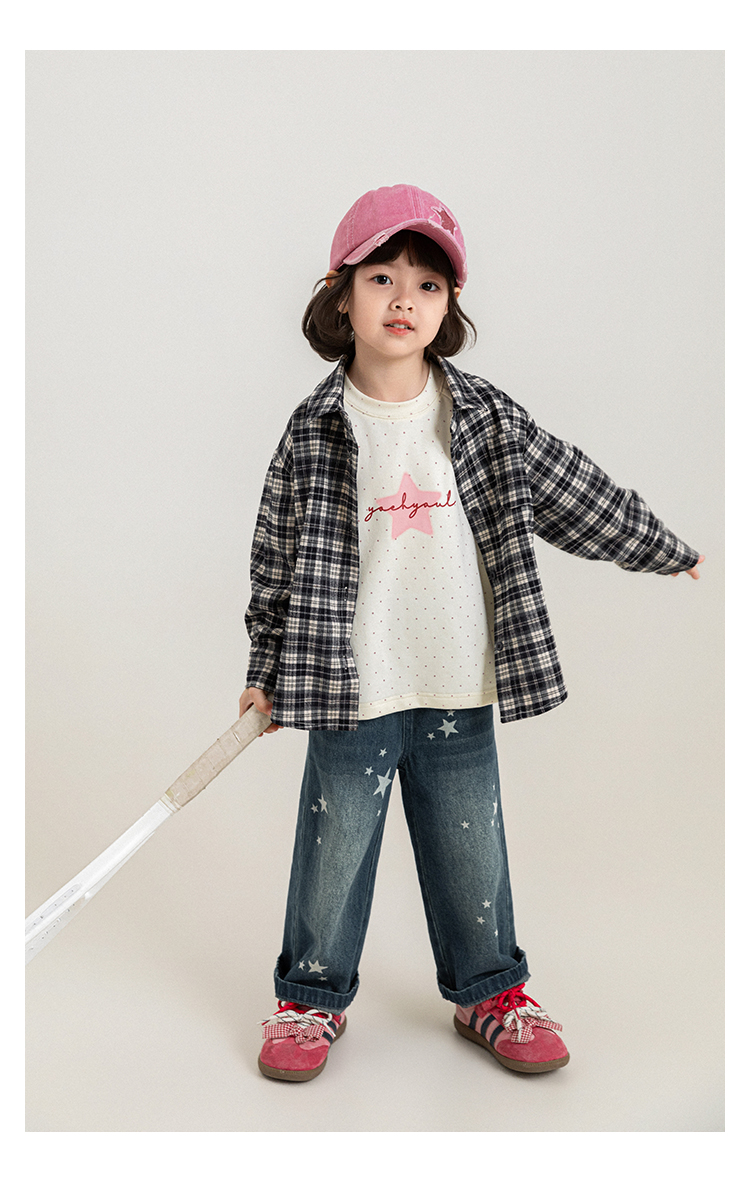 Girls' Wide-leg Multicolor Denim Jeans With Star Print photo 2