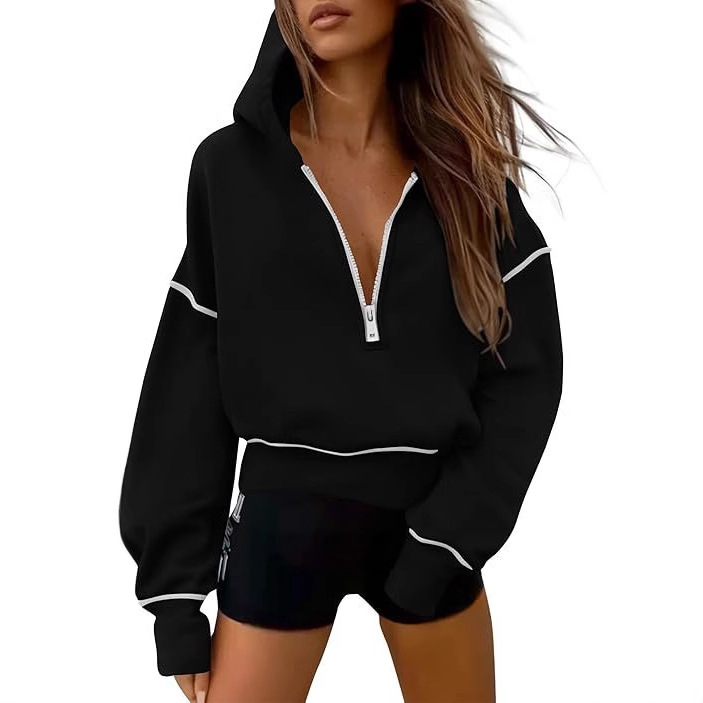Women's Hooded Long-sleeved Sweater Half Zipper photo 3