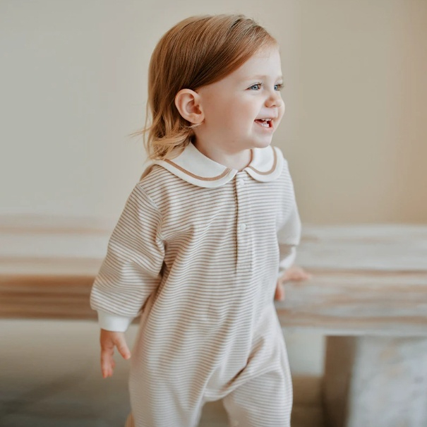 Baby's Springautumn Long-sleeve Striped Romper photo 3
