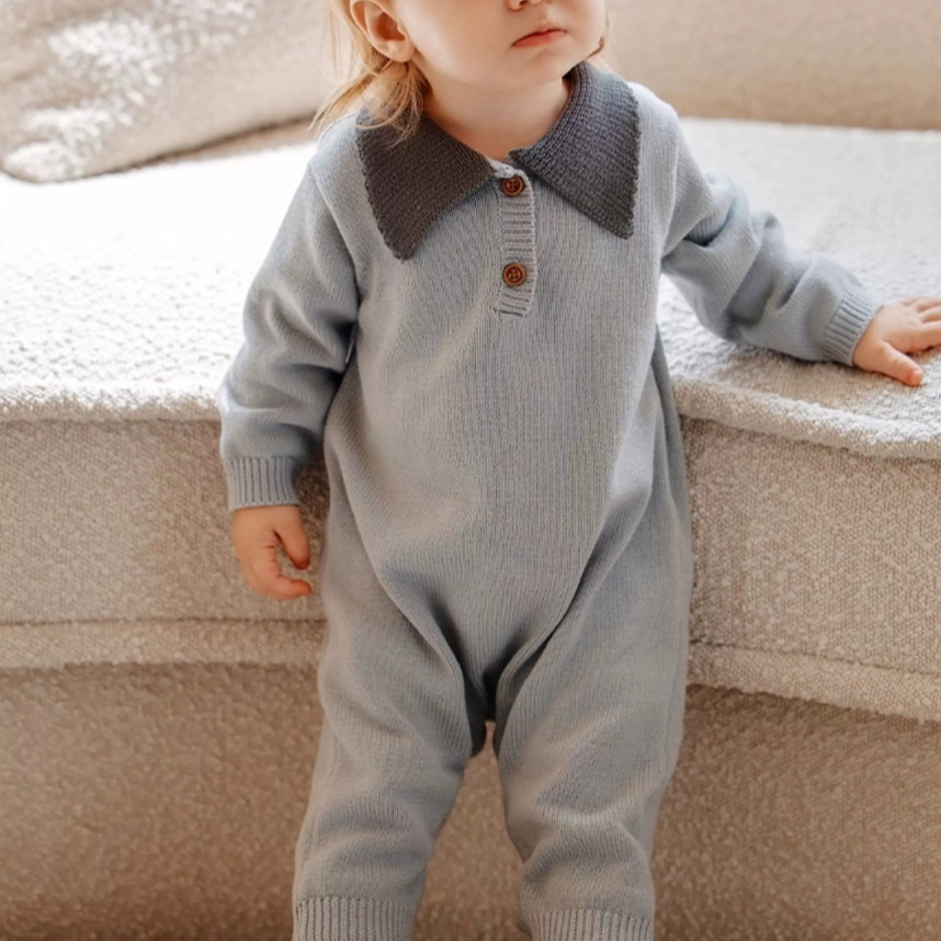 Baby Crawling Suit Long-sleeve Knitted Onesie photo 1