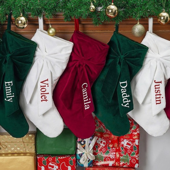 Embroidered Christmas Bow Christmas Socks photo 1