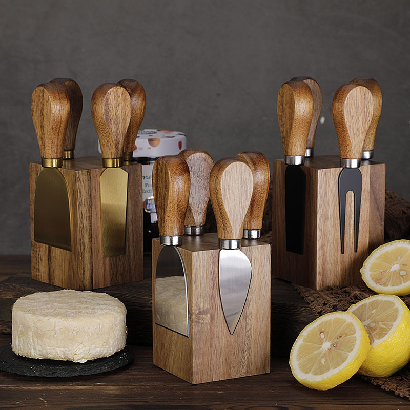 Acacia Wood Magnetic Stainless Steel Cheese Knife Set 5 Pieces photo 1
