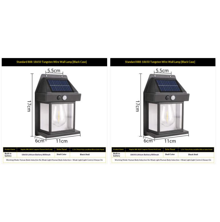 Outdoor Solar Tungsten Wall Light With Motion Sensor IP65 Waterproof LED Safety Light For Patio Outdoor Deck Porch Barn Garage photo 6