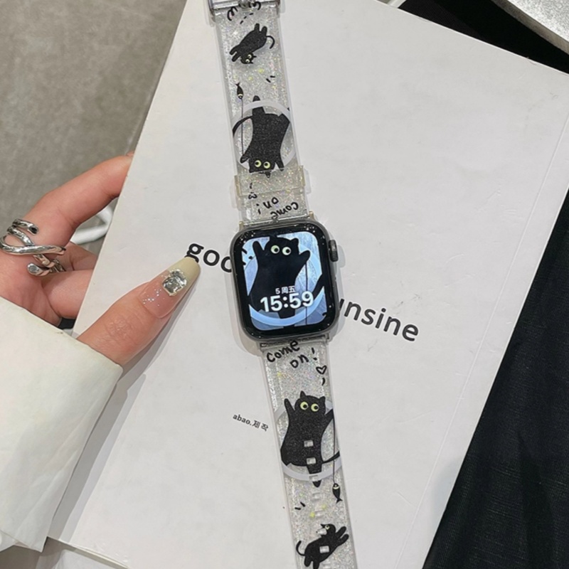 Glittery Black Kitten Cute New Transparent Silicone Watch Strap photo 5