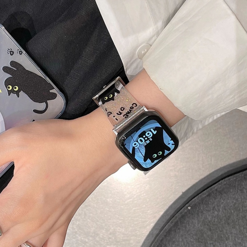 Glittery Black Kitten Cute New Transparent Silicone Watch Strap photo 7