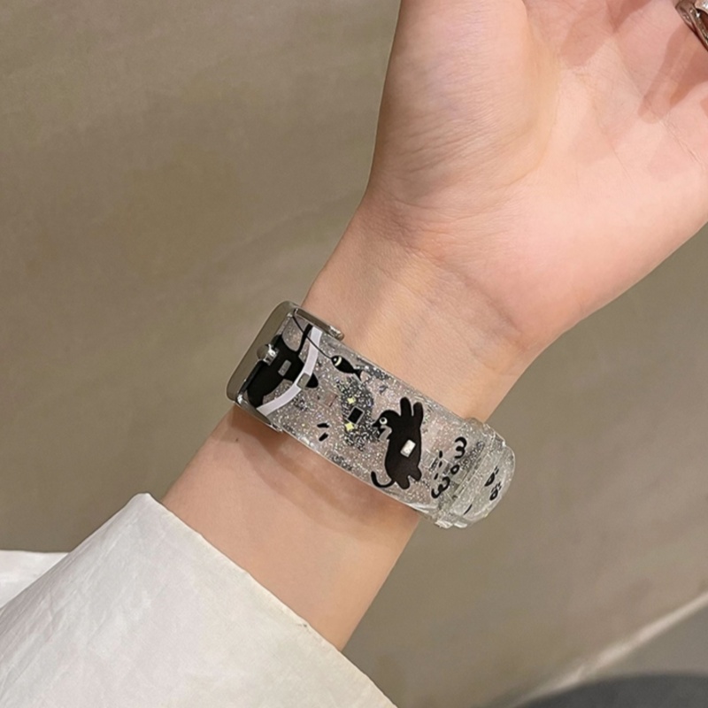 Glittery Black Kitten Cute New Transparent Silicone Watch Strap photo 4