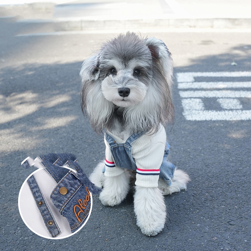 Pet's Four-Season Casual Denim Overalls With Vintage Embroidery photo 5
