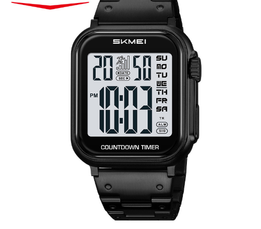 Mens Fashionable Steel-band Watch With Alarm Dual Time Waterproof And A Square Digital Display photo 8
