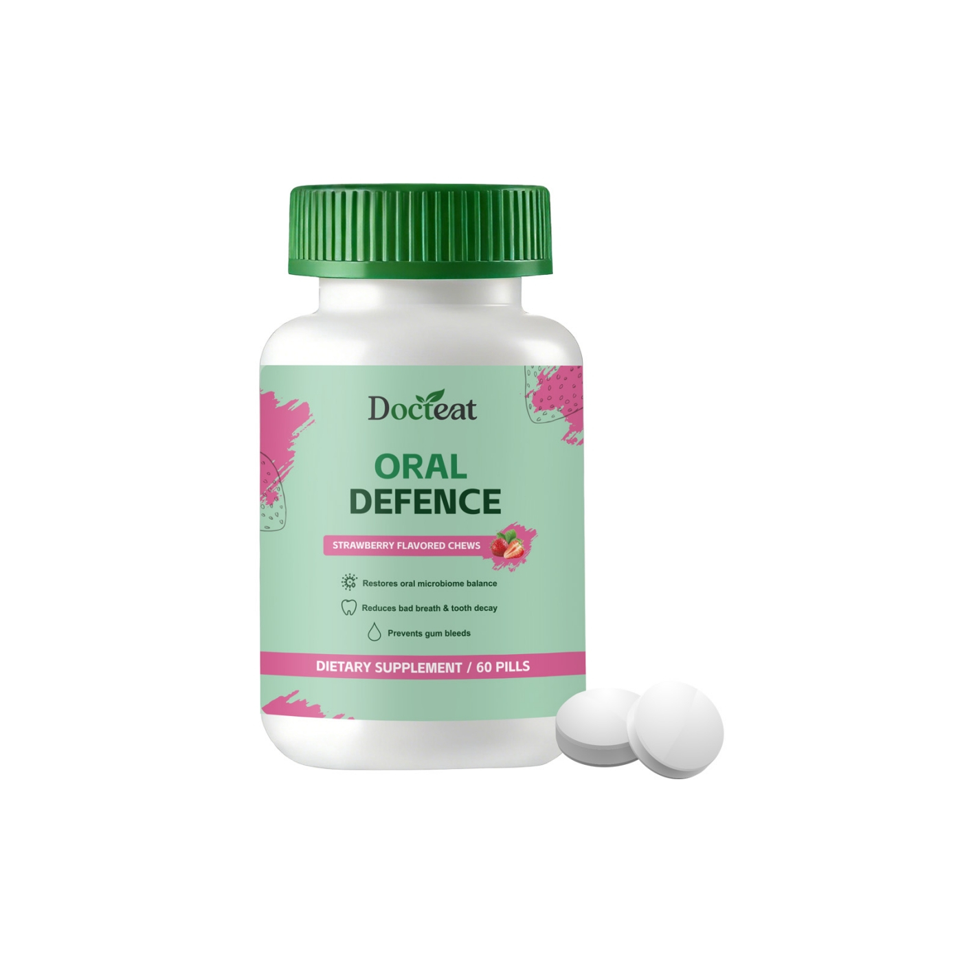 Docteat Oral Defence Oral Health Support Chewable Tablets, Strawberry Flavor, 62 Pills Dietary Supplement photo 1