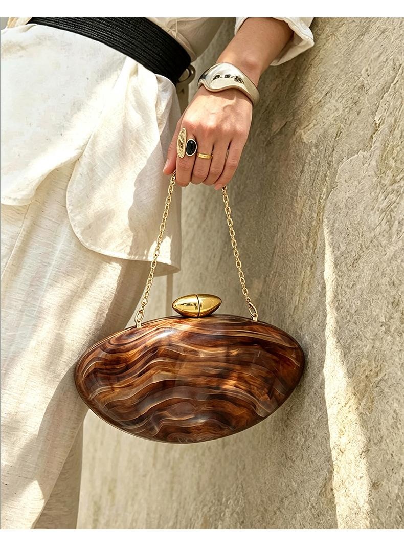Retro Brown Marble-patterned Acrylic Evening Clutch Bag photo 3