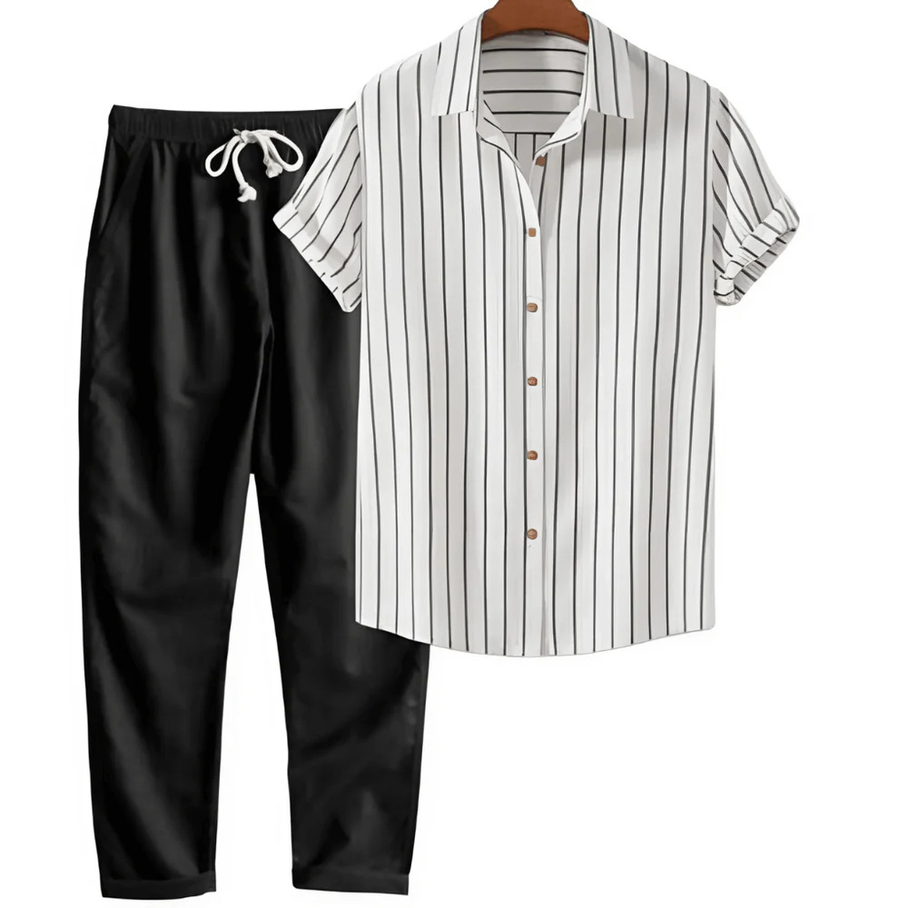 Printed Loose Short Sleeve Shirt Trousers Suit Men's Casual Suit photo 1
