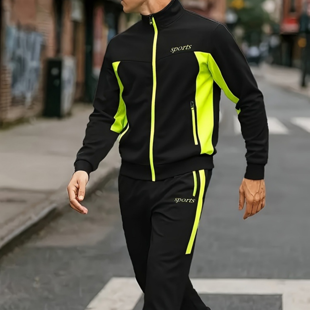 Men's Autumn Casual Sportswear Set With A Stand-up Collar And Color-block Design photo 1