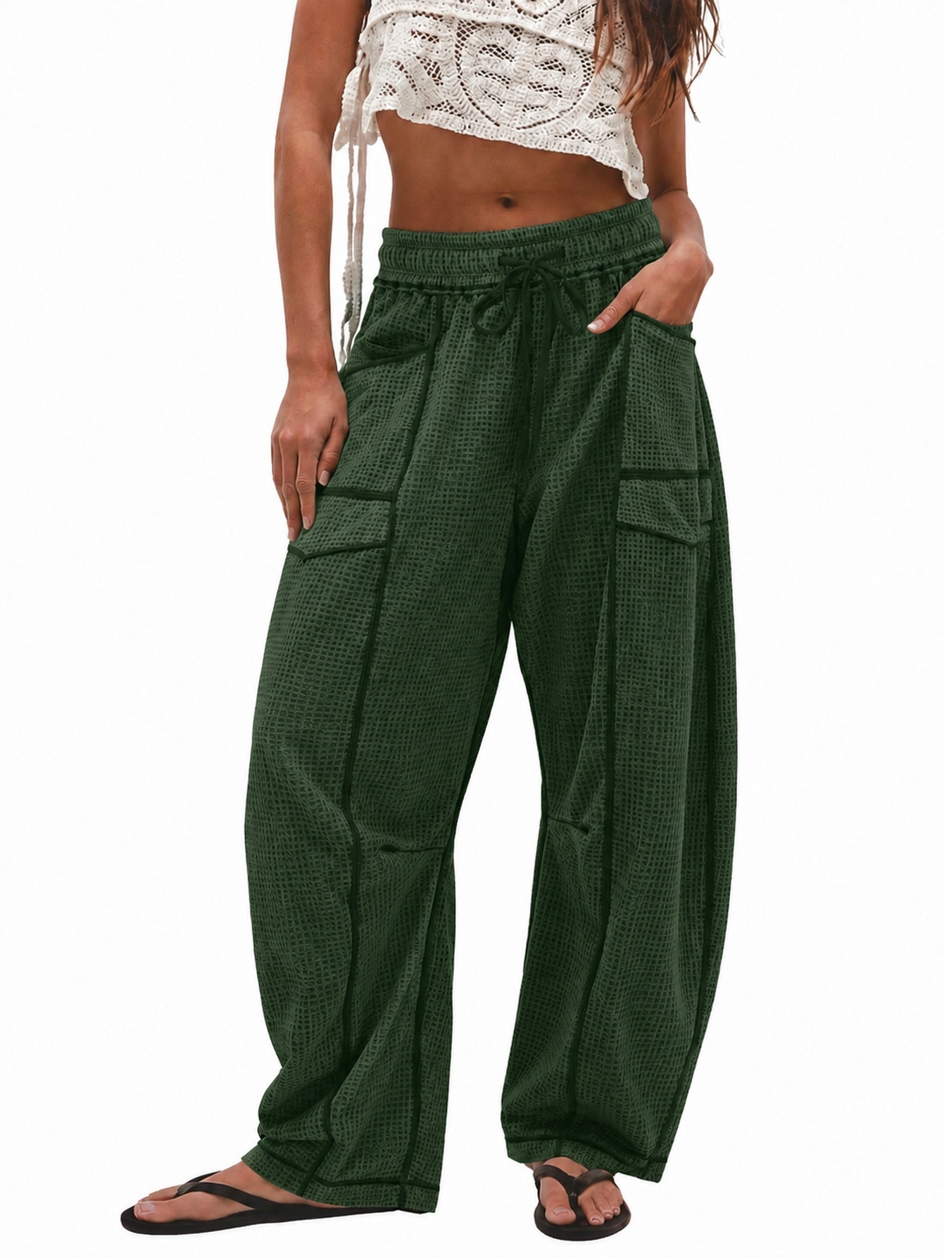 Women's Casual Drawstring Loose Wide-leg Pants photo 8