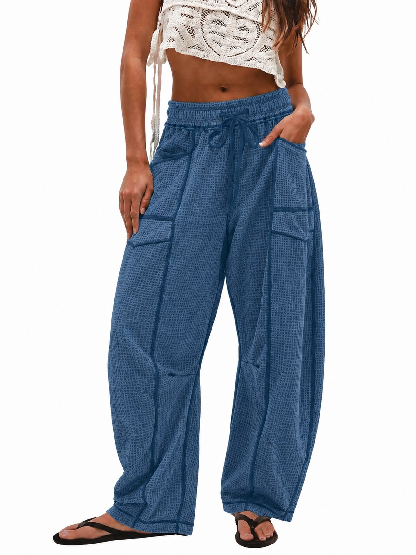 Women's Casual Drawstring Loose Wide-leg Pants photo 4