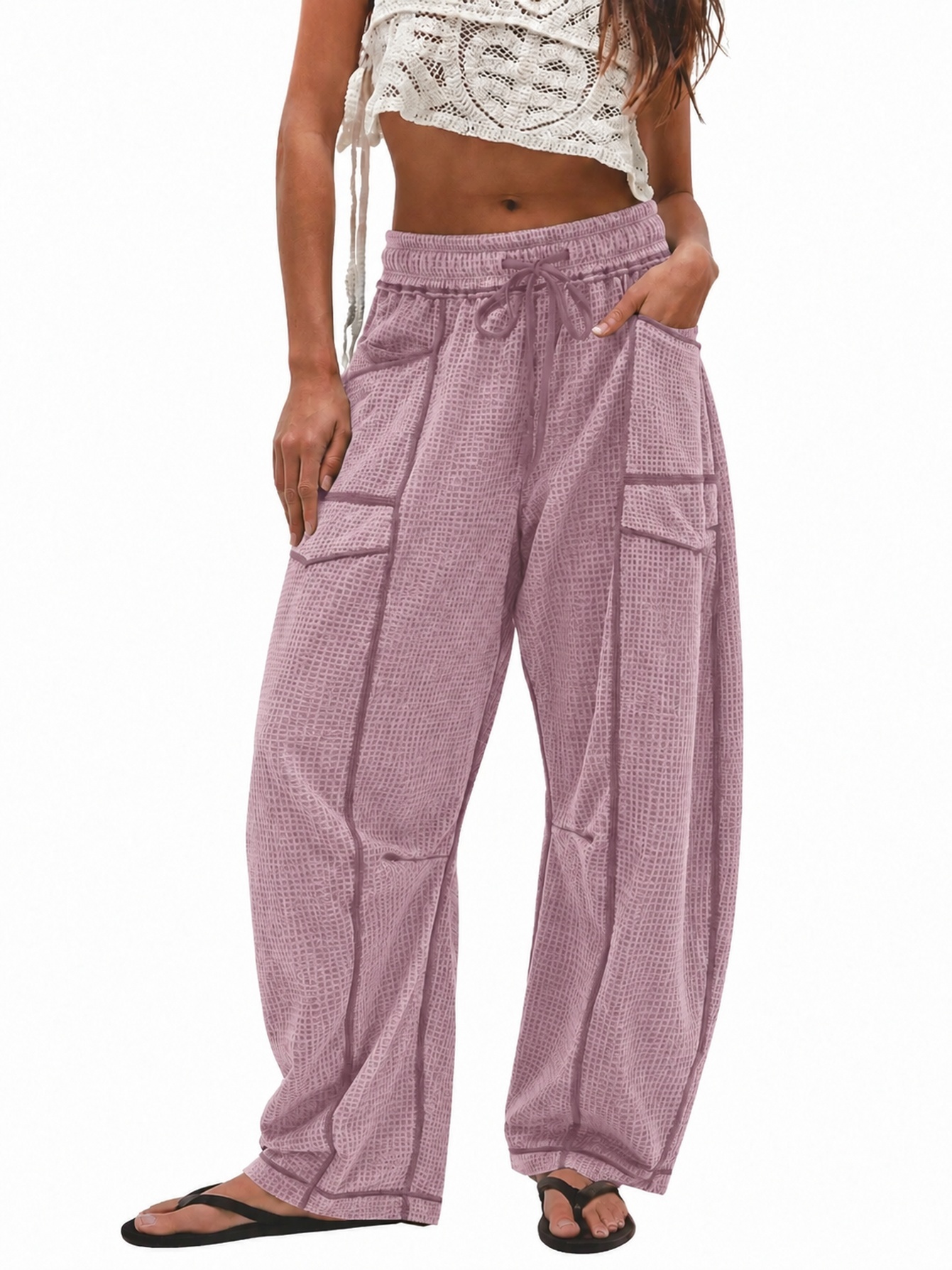 Women's Casual Drawstring Loose Wide-leg Pants photo 7