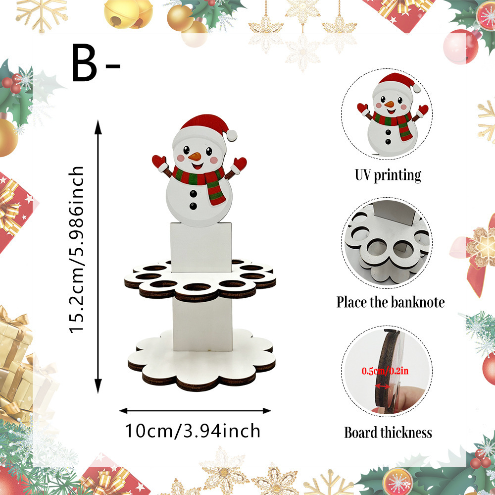Wooden Christmas Santa Snowman Money Saving Table Decor photo 3