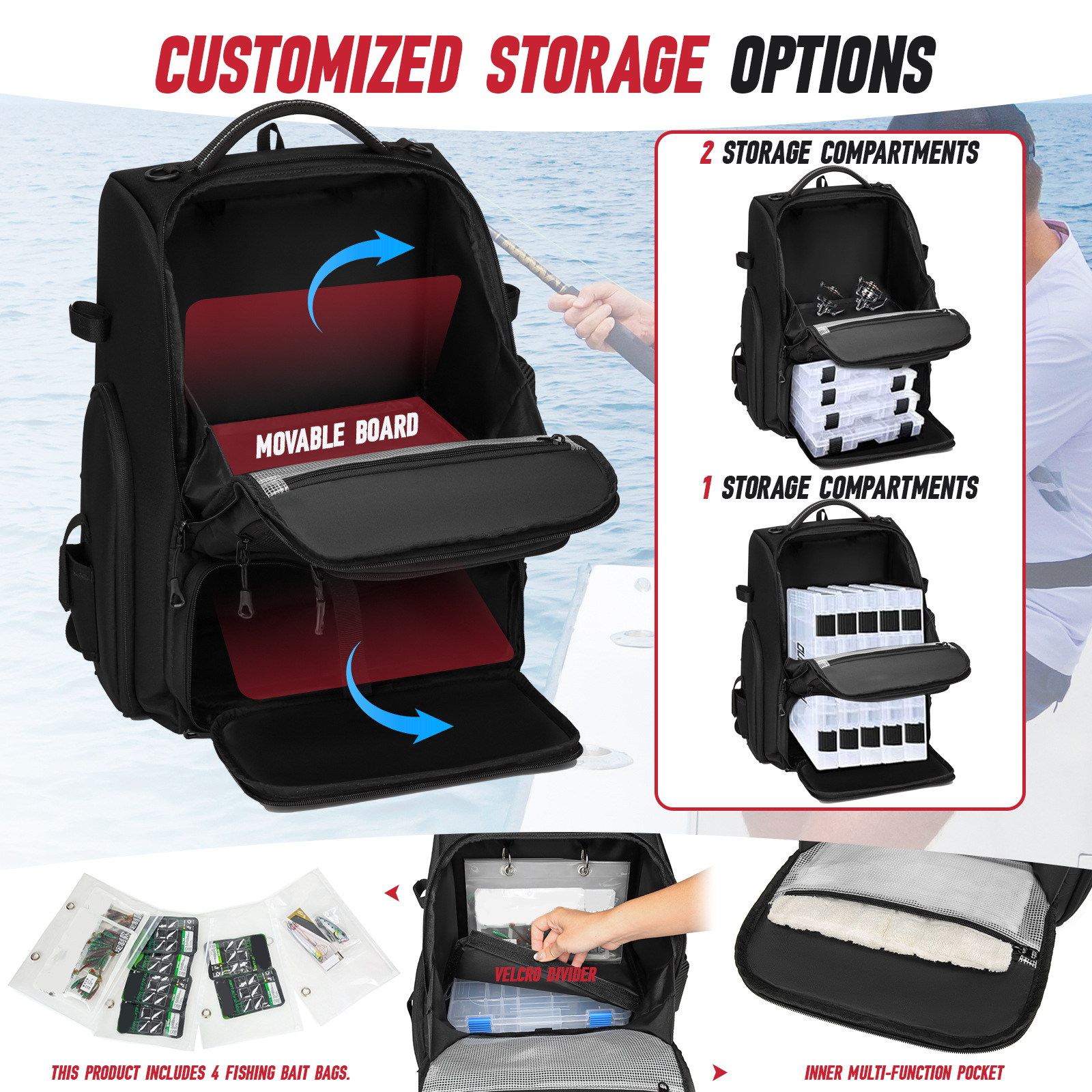Large Capacity Multi Pocket Fishing Tackle Backpack photo 2