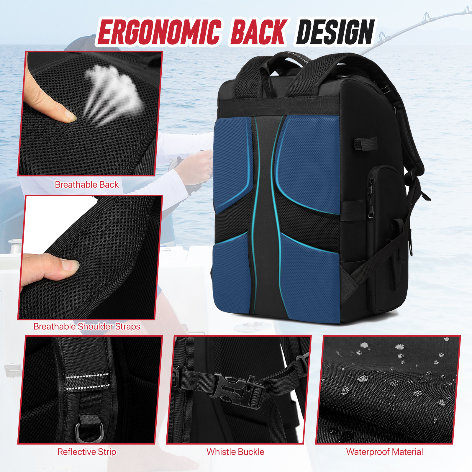 Large Capacity Multi Pocket Fishing Tackle Backpack photo 5