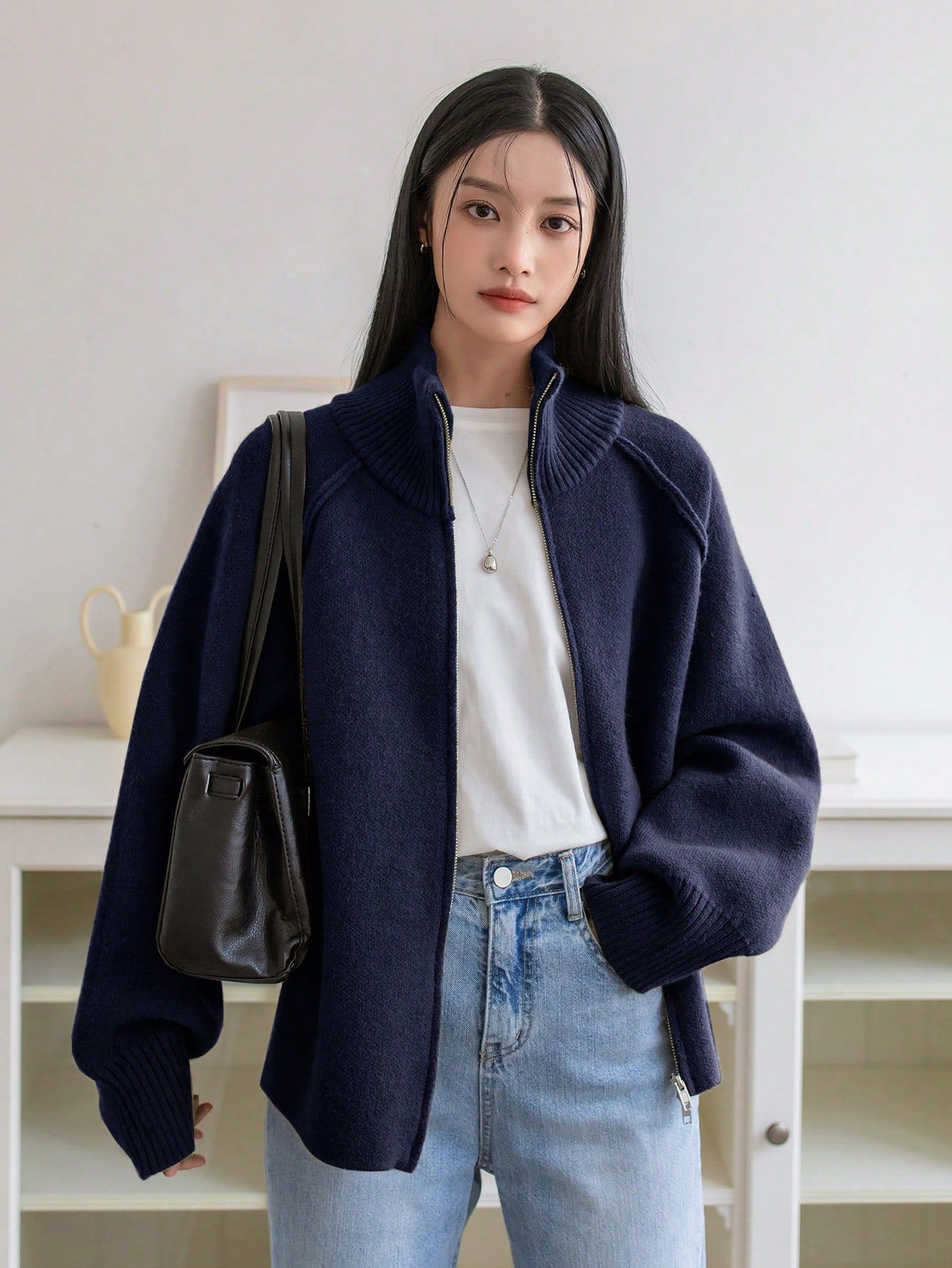 Solid Color Relaxed Style Sweater Coat photo 4