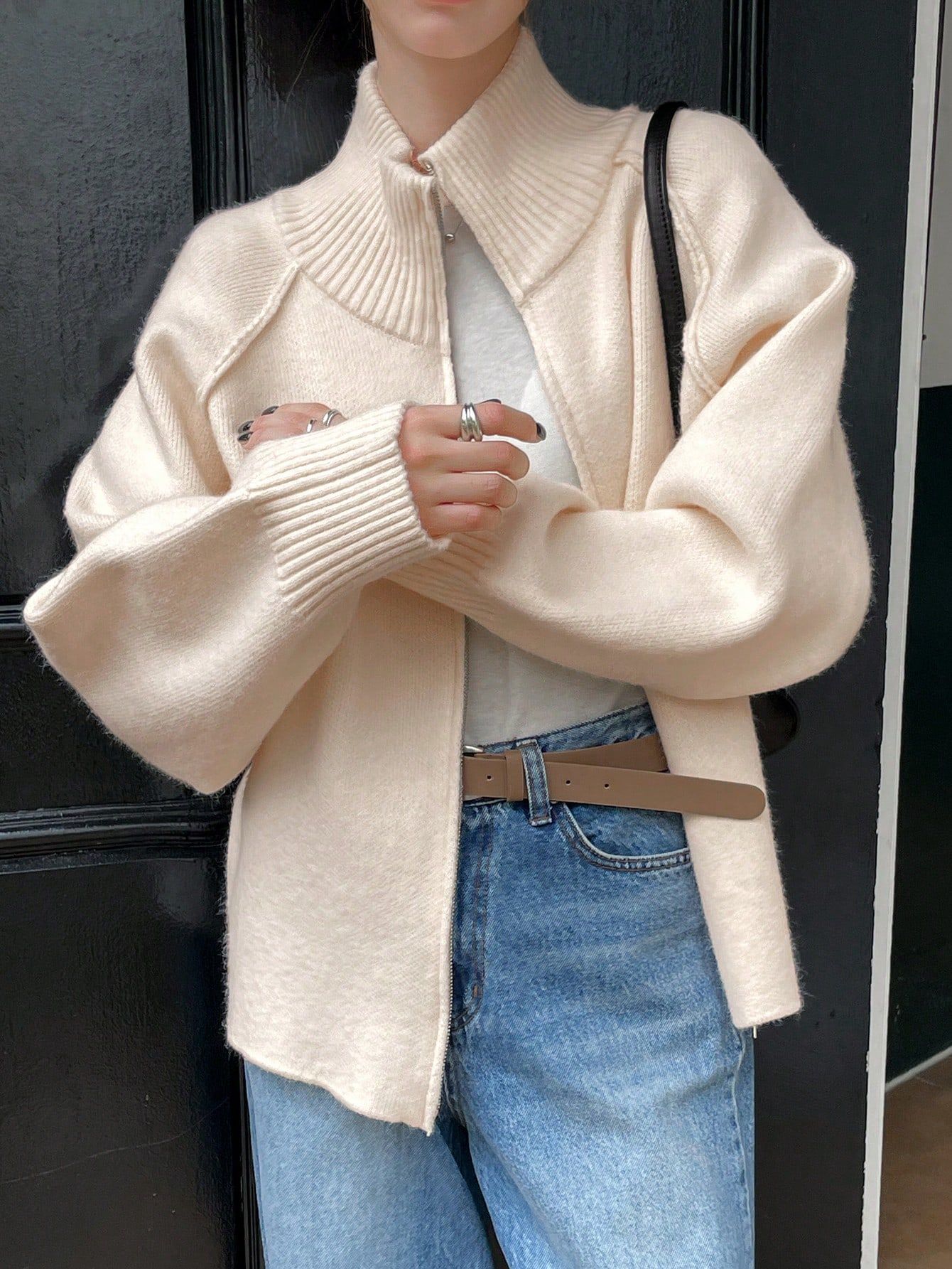 Solid Color Relaxed Style Sweater Coat photo 5