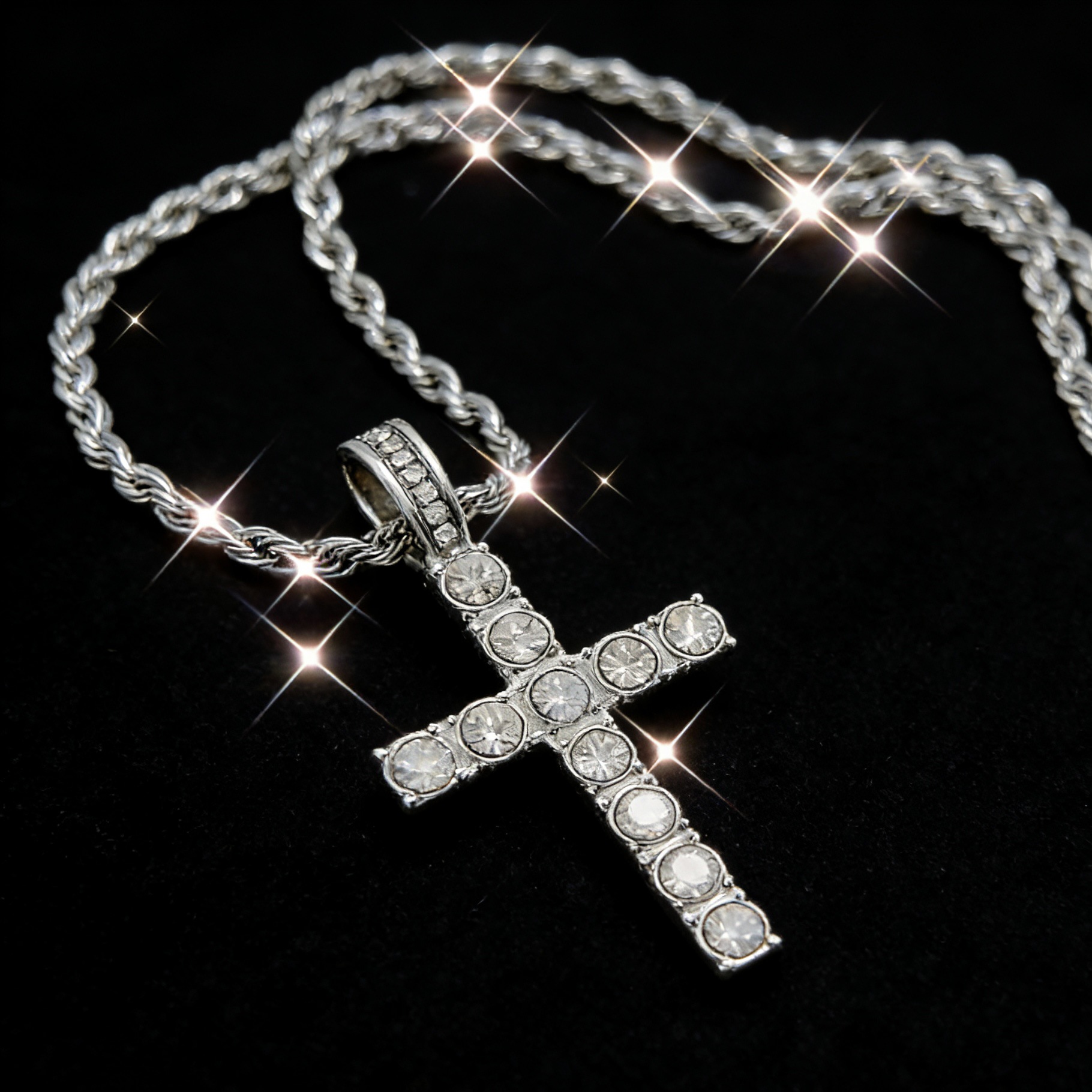 Rhinestone Cross Pendant Necklace With Tennis Chain photo 8