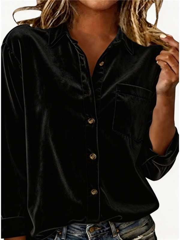 Women's Corduroy Lapel Long-sleeve Shirt photo 4