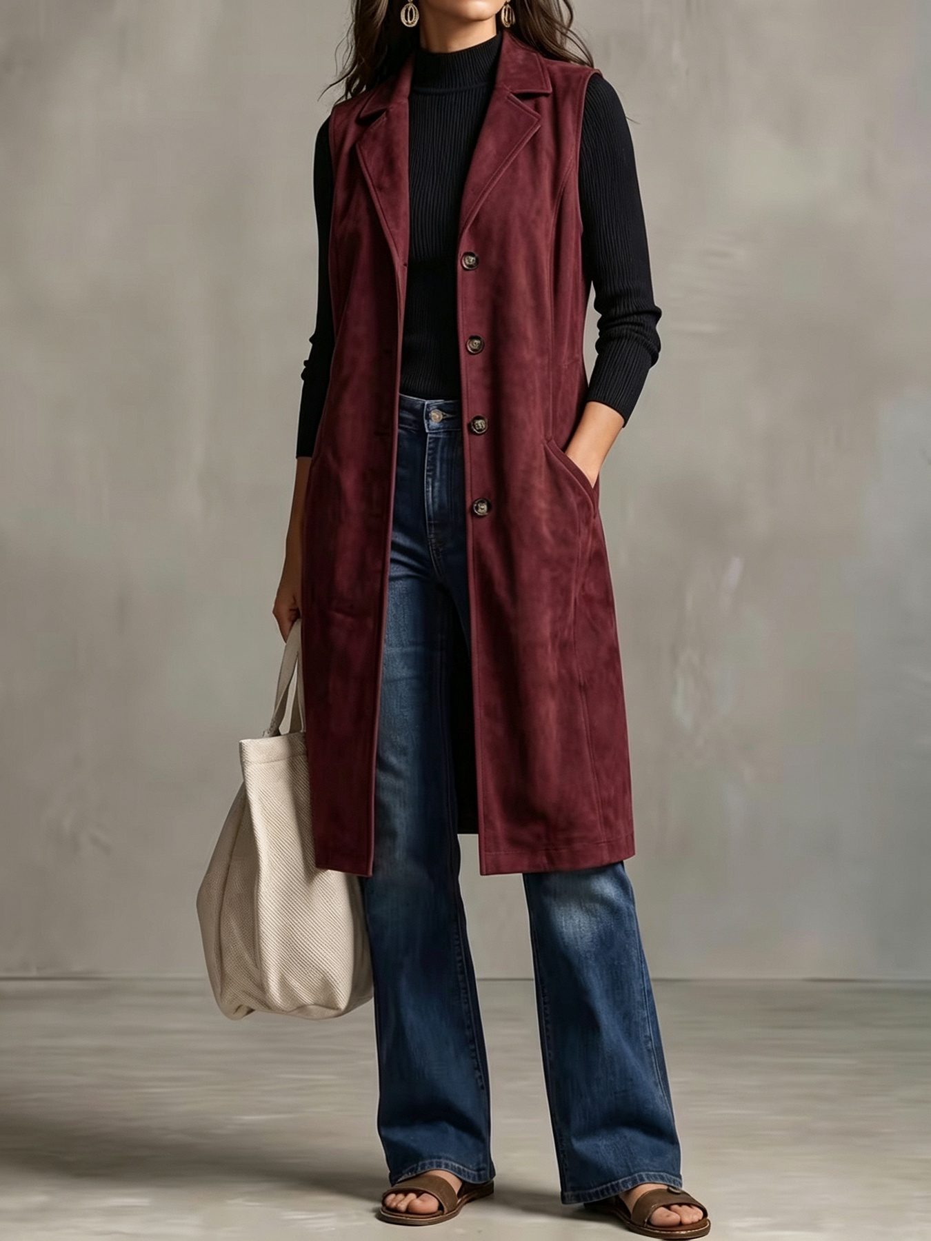 Women's Mid-length Sleeveless Blazer Vest Jacket photo 6