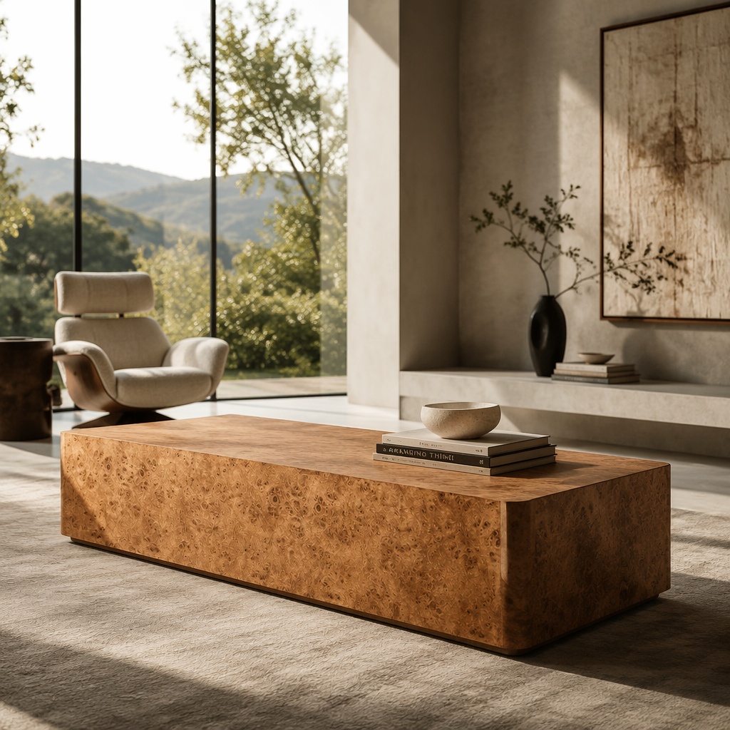 Wabi-sabi-style Solid Wood Burl-top Coffee Table Vintage Multi-functional Storage Tray photo 1