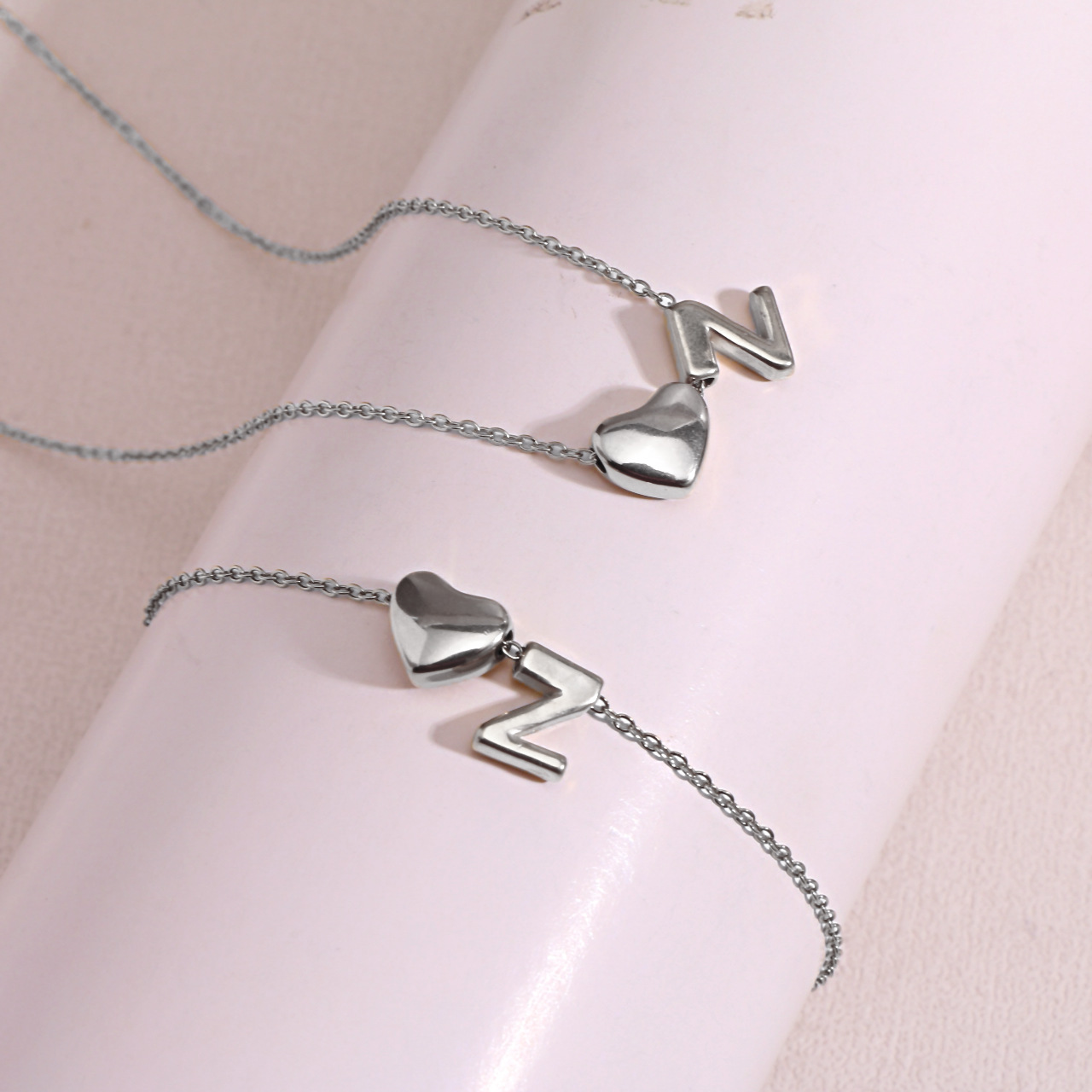 Heart Shaped Pendant Collarbone Chain 26 Letter Titanium Steel Bracelet Anklet photo 1