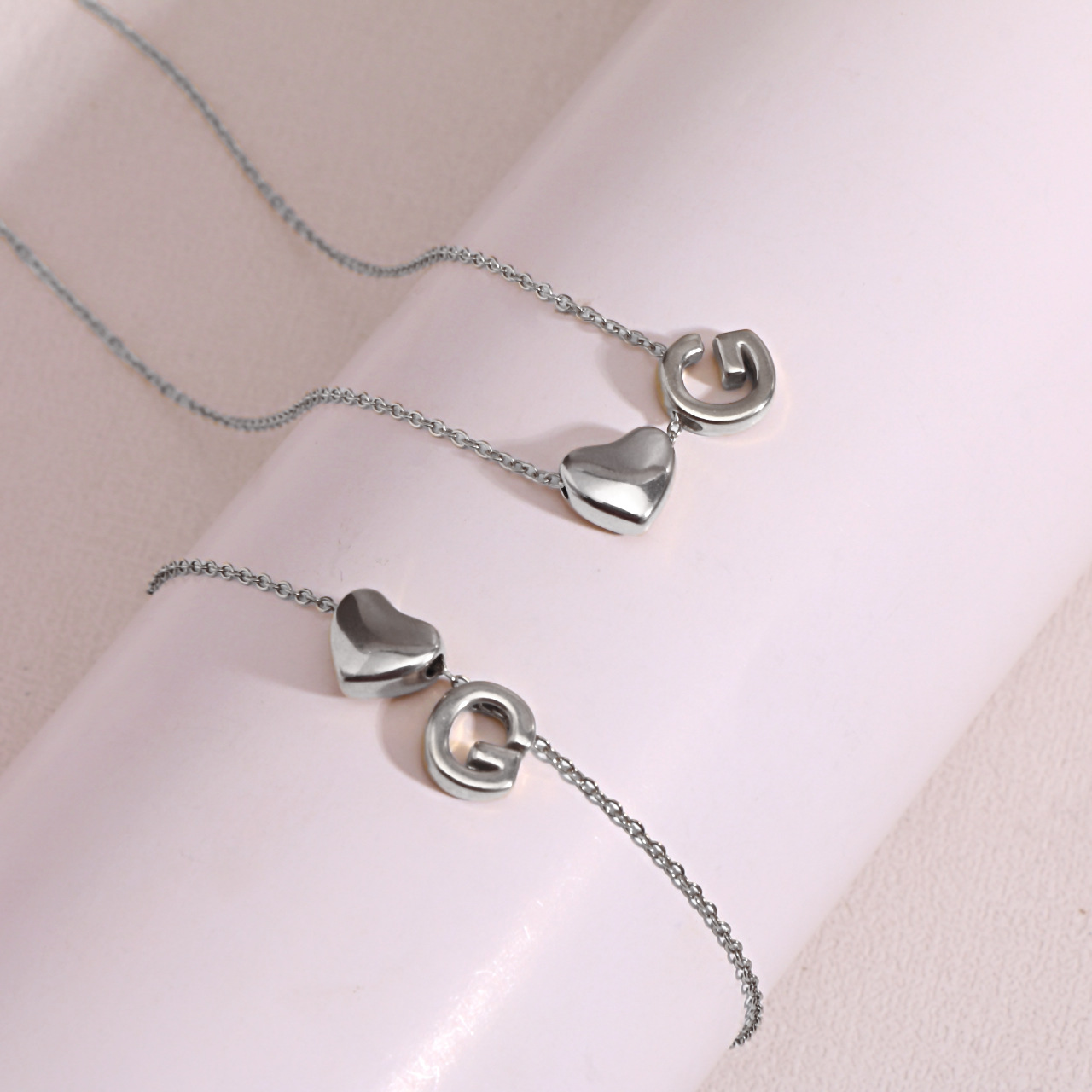 Heart Shaped Pendant Collarbone Chain 26 Letter Titanium Steel Bracelet Anklet photo 8