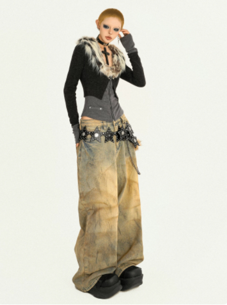 Spicy Girl Leopard-Print Knitted Cardigan With Fur Collar Designed As A Fake Two-Piece Top photo 5