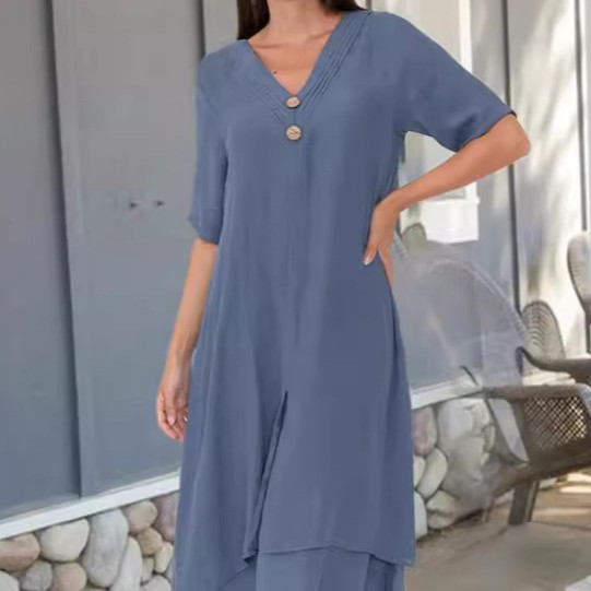 Double-layer Slit V-neck Bohemian Dress photo 1
