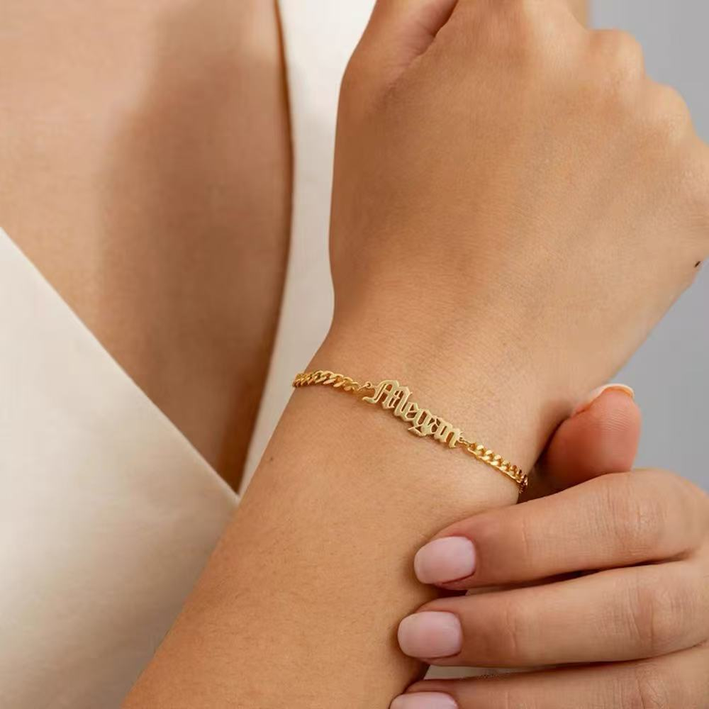 Customized Name Bracelet Titanium Steel Gold Plated Cuban Chain photo 6