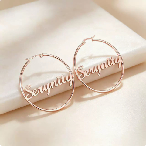 DIY Custom Name Earrings Large Circle Titanium Steel Letter Lettering Earrings European And American Personality Ladies Earrings Wholesale photo 3