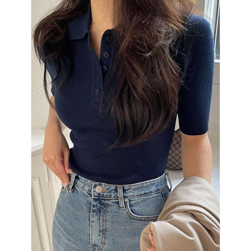 Lapel Knitted Short Sleeve photo 8