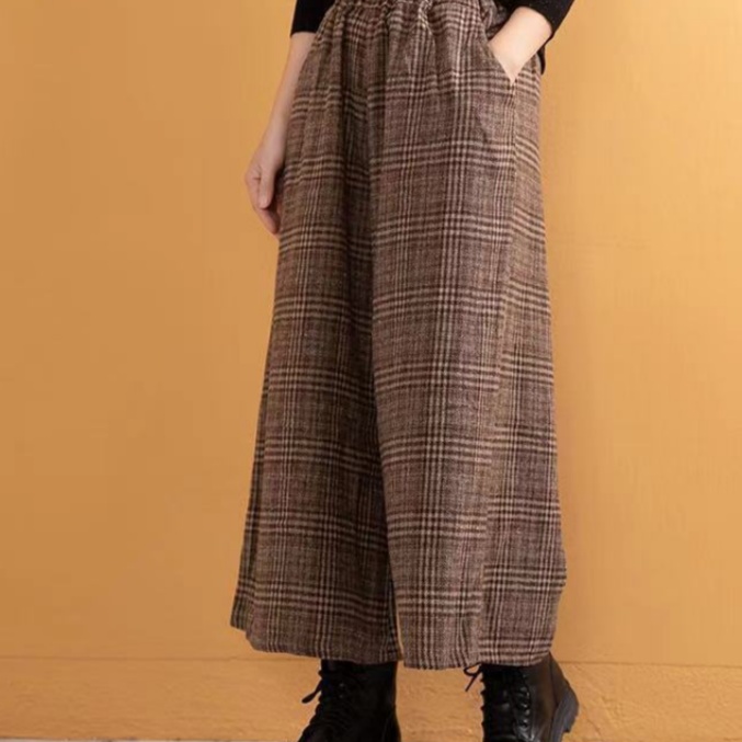 AutumnWinter Artistic Wool Plaid Wide-Leg Pants photo 1